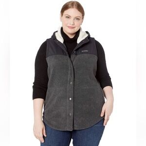 Columbia Benton Springs Overlay Vest Women's 2X Gray Black Button Up Fleece